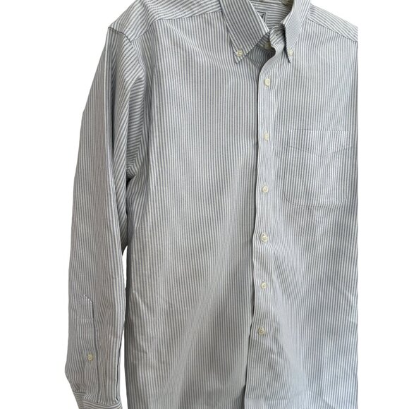 L.L.Bean Men's Button Down Long Sleeve Collared White and Blue Striped Shirt Siz - Picture 4 of 15
